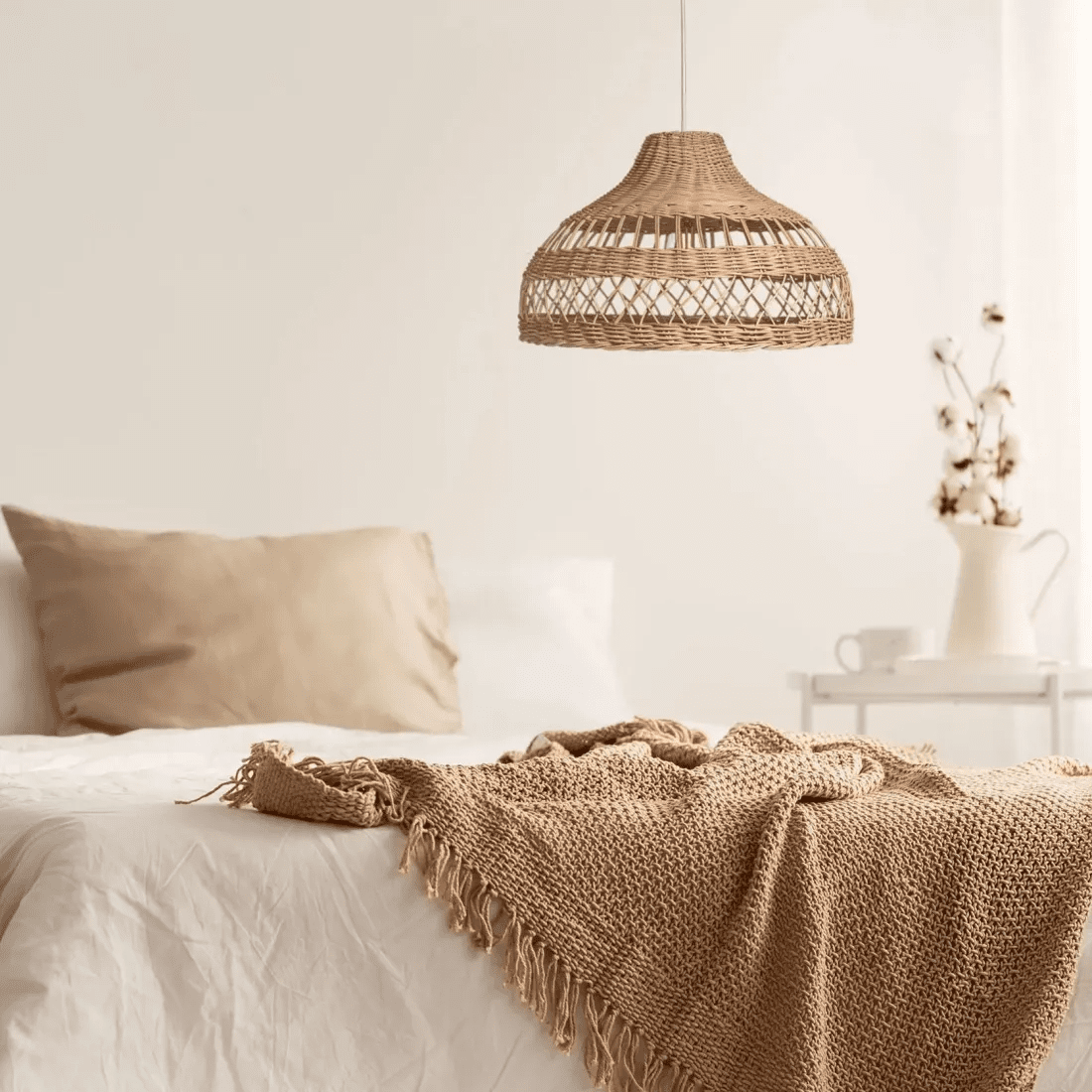 Beige Japandi Style Rattan Pendant Lights - Handmade Hanging Lamp