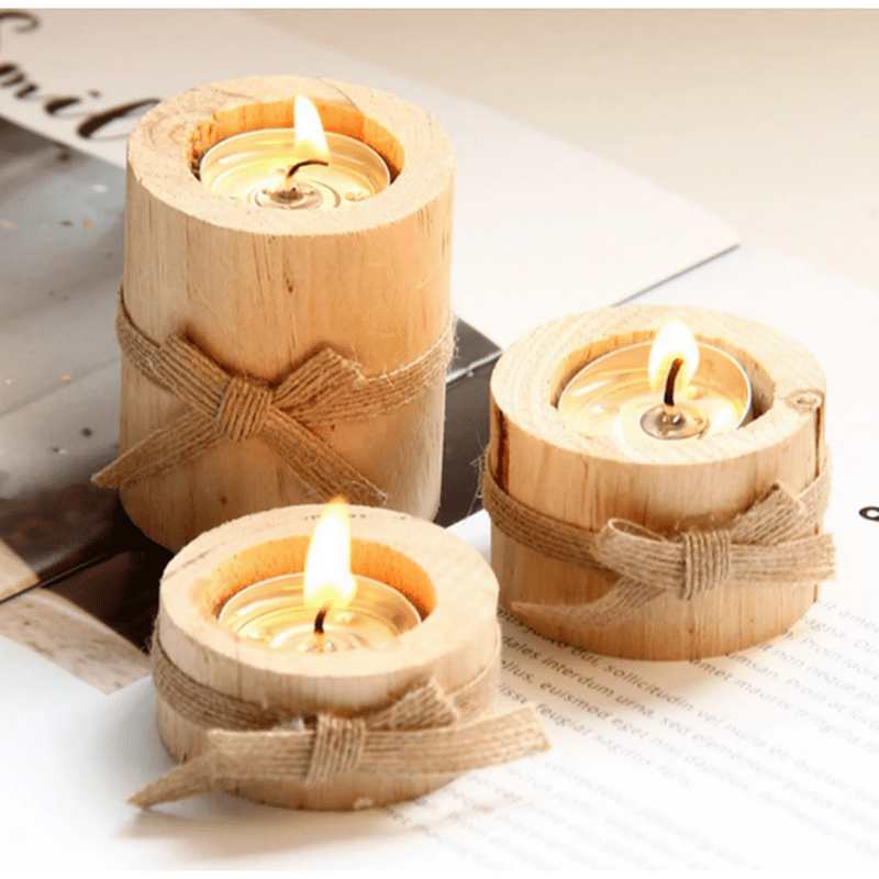 3pcs Pine Wood Natural Candle Holders