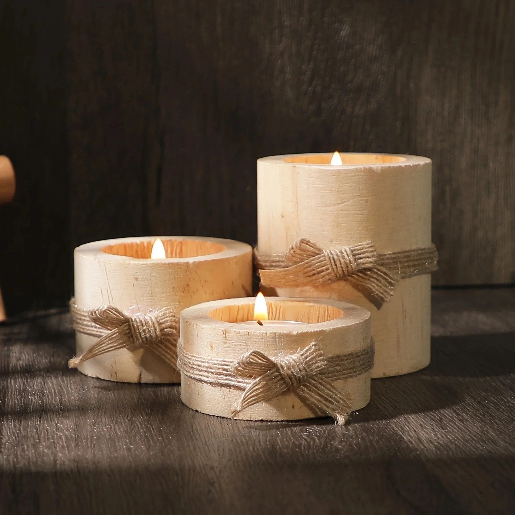 3pcs Pine Wood Natural Candle Holders