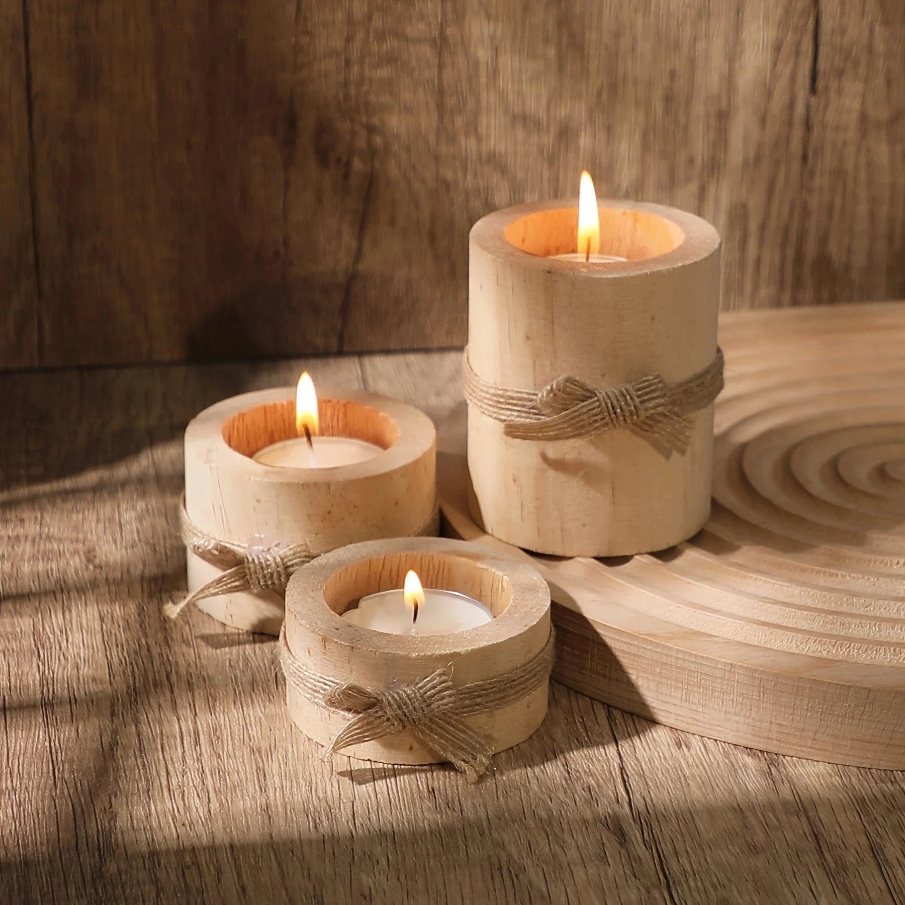 3pcs Pine Wood Natural Candle Holders