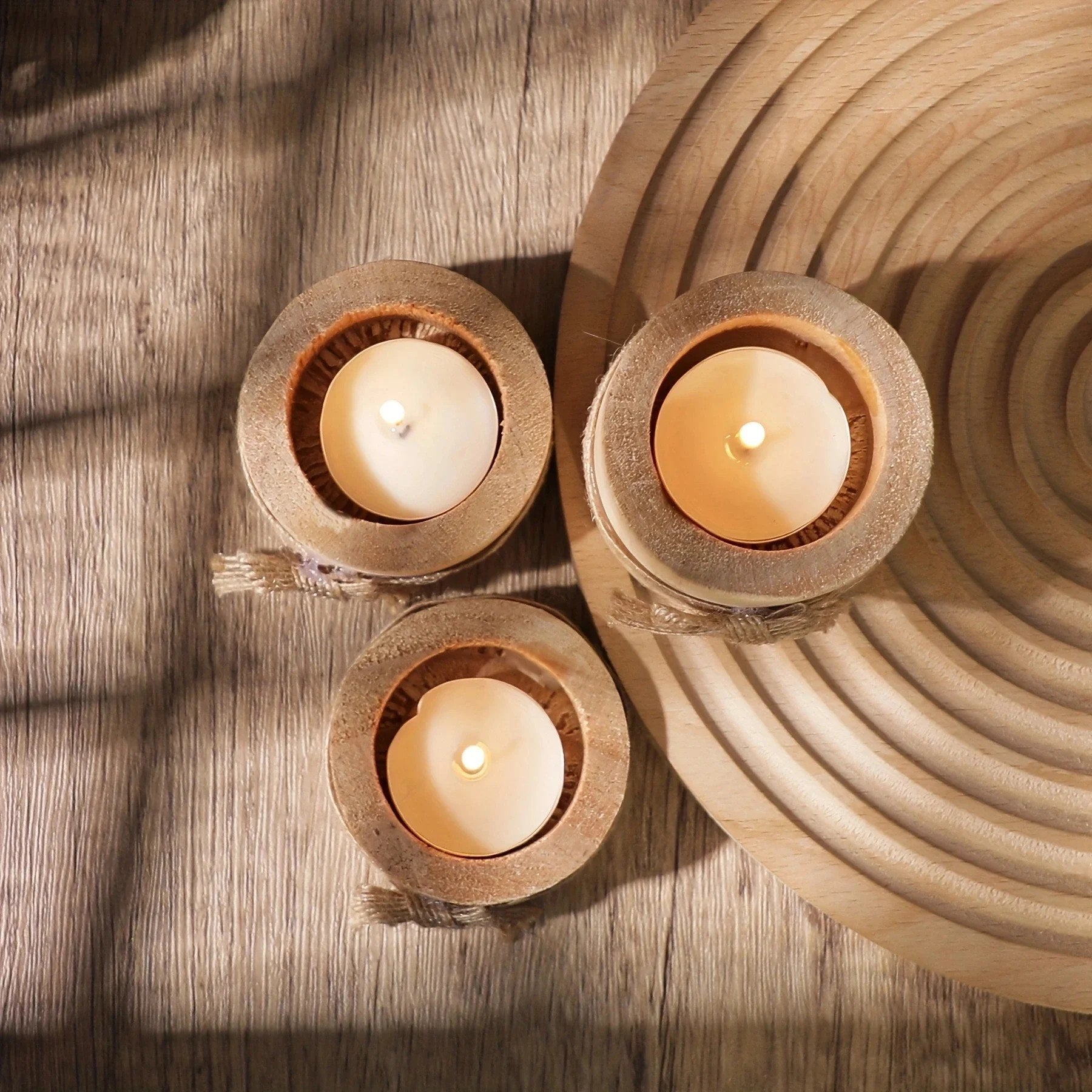 3pcs Pine Wood Natural Candle Holders