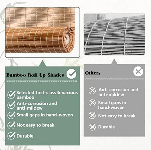 Easy Install Bamboo Blinds: Blackout Shades for Windows (Natural Look)