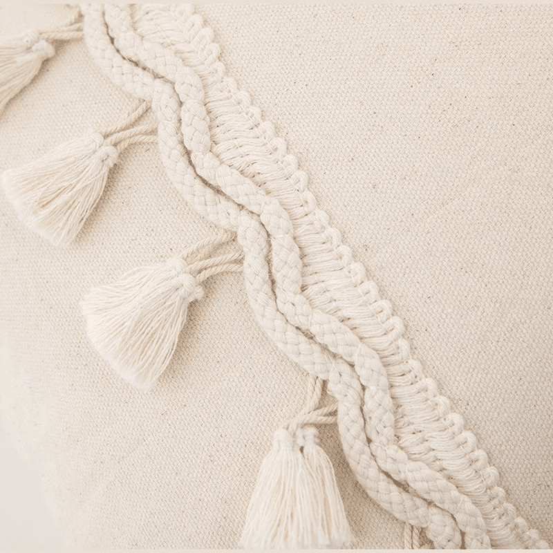 Beige Tufted Cushion Cover - Wabi-Sabi Tassel Crochet Decor