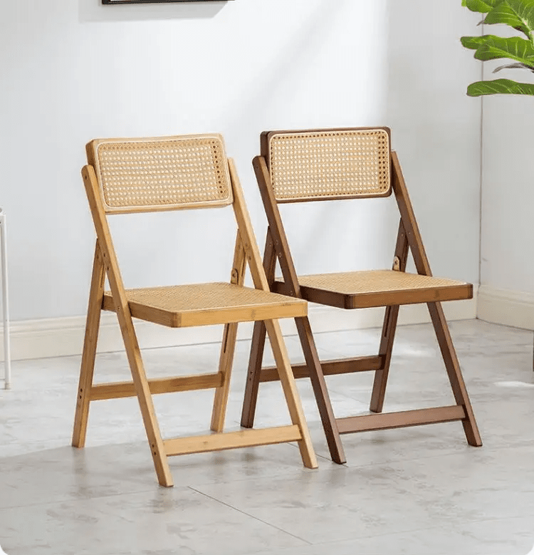 Japandi Breeze: Rattan Folding Chair (Woven Backrest, Breathable Comfort)