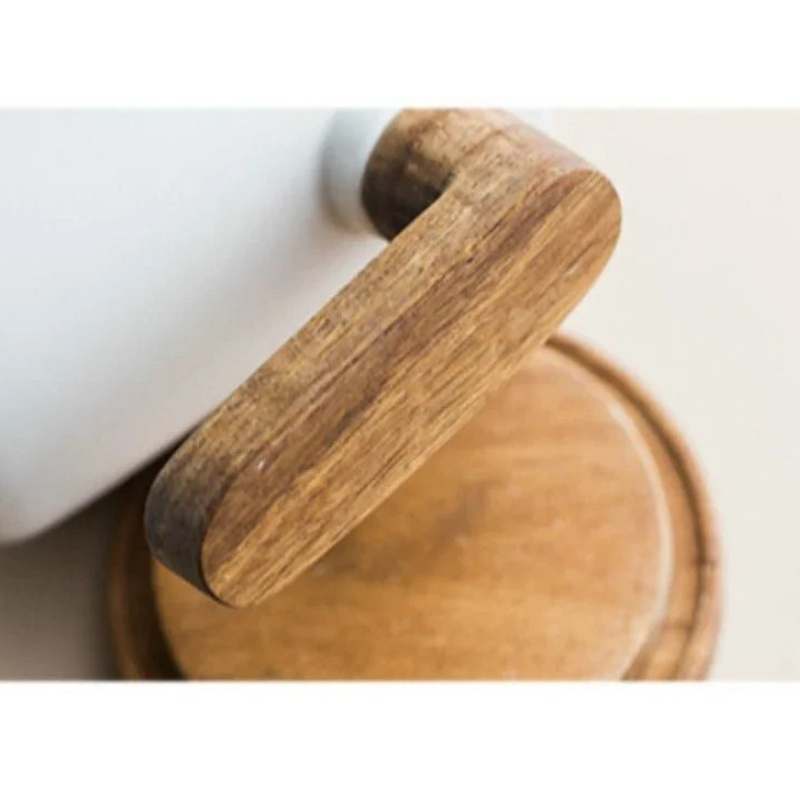 Wooden Handle Mugs (2pcs): Ceramic, Nordic Retro (350ml)