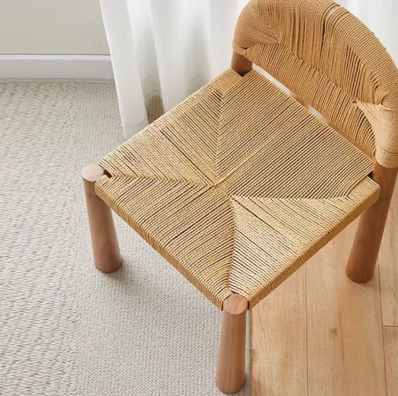 Japandi Charm: Vintage Rattan Chair (Woven Seat & Cream Backrest)