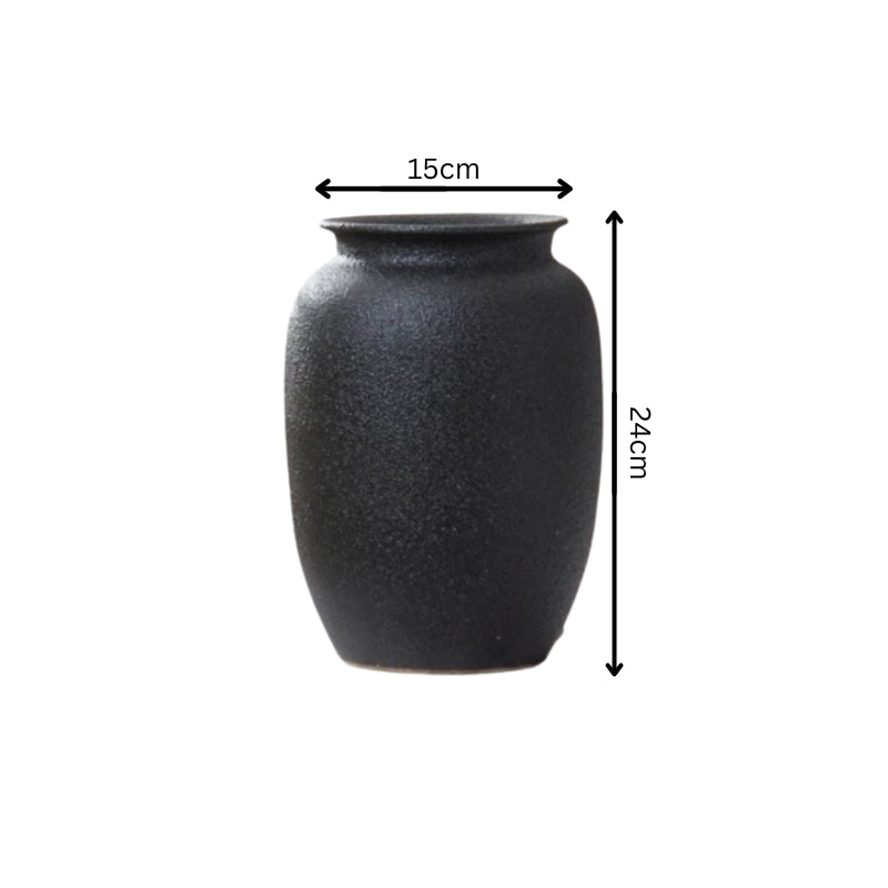 Striking Dried Flower Display: Black Frosted Ceramic Vase (Living Room)