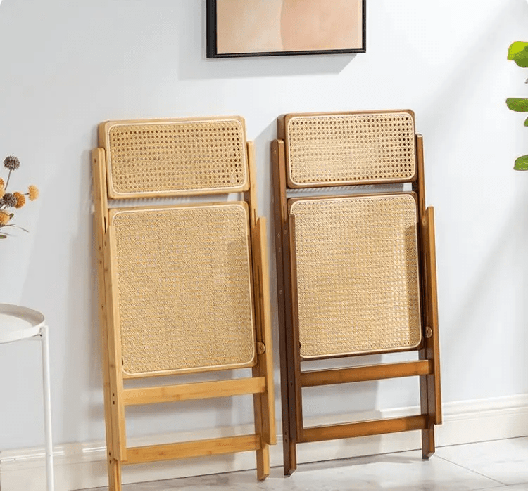 Japandi Breeze: Rattan Folding Chair (Woven Backrest, Breathable Comfort)