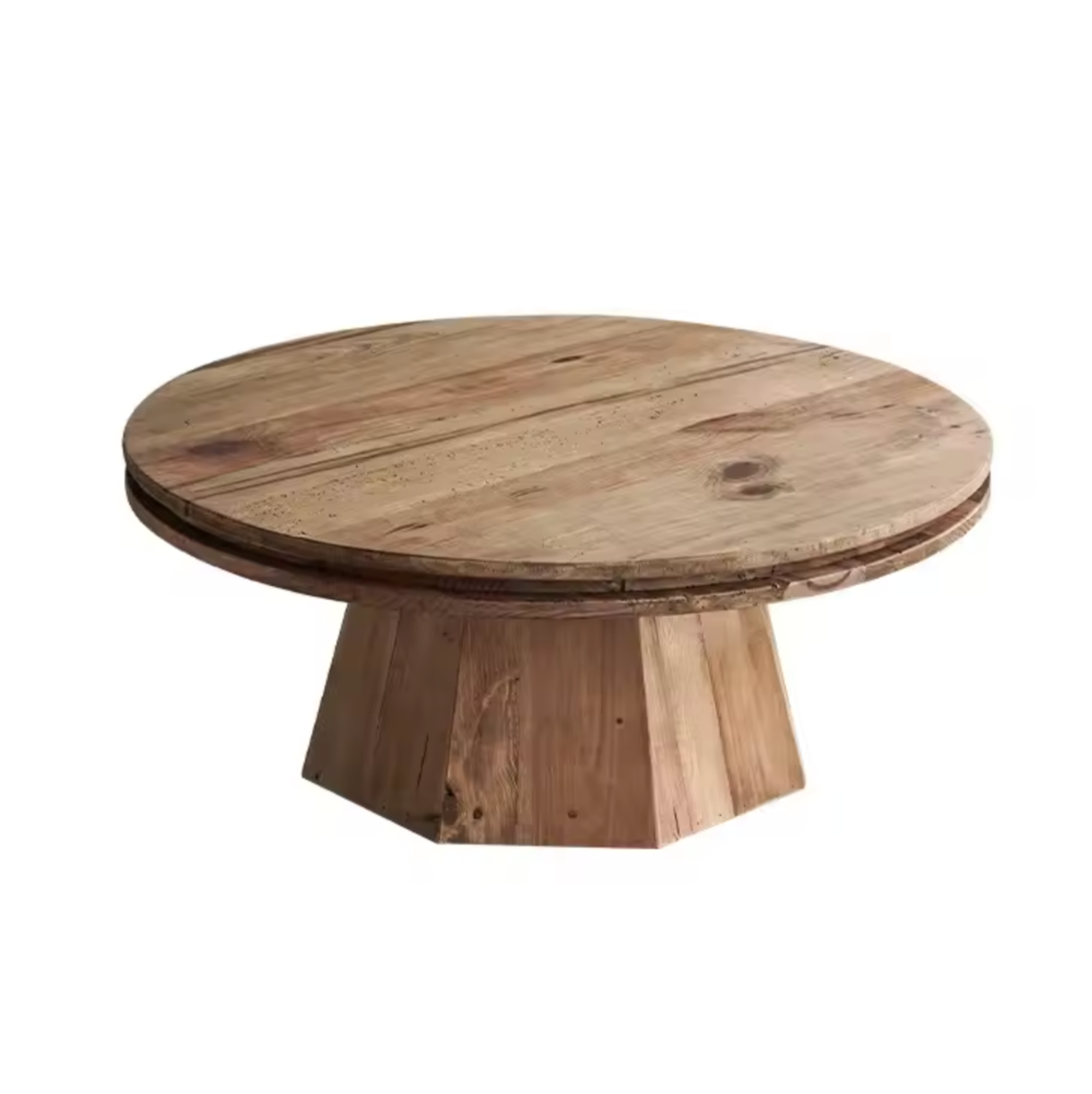 French Vintage Wooden Round Coffee Table