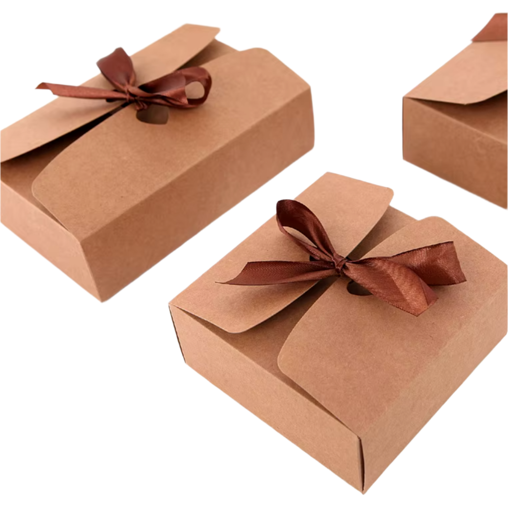 Kraft Paper Gift Boxes with Ribbon - Set of 10