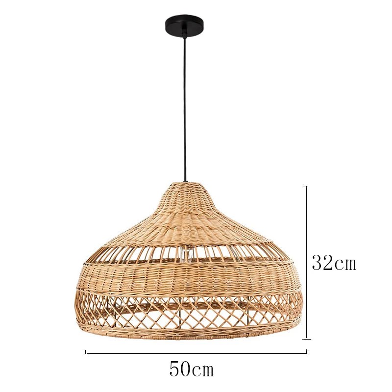 Beige Japandi Style Rattan Pendant Lights - Handmade Hanging Lamp