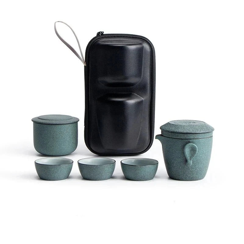 Ceramic Teapot Set with 3 Cups - Portable Travel Tea Companion