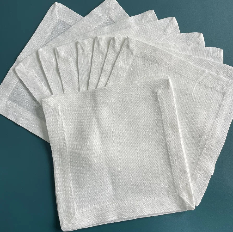 White and Grey Linen Napkins Set - Pack of 6