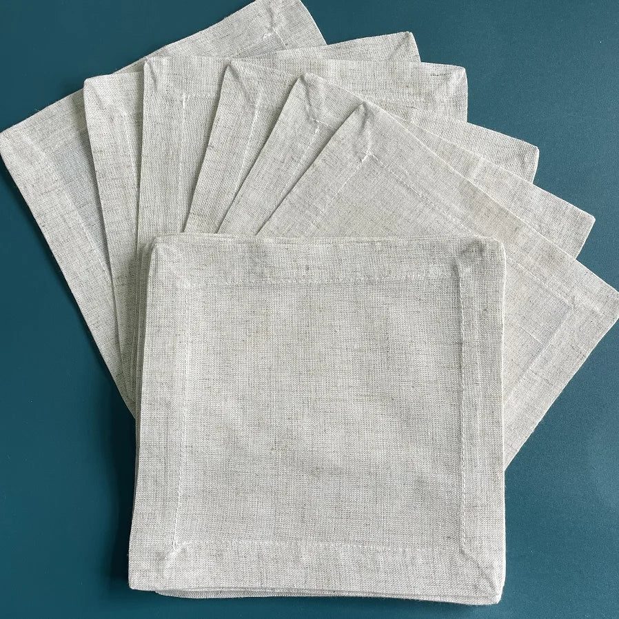 White and Grey Linen Napkins Set - Pack of 6