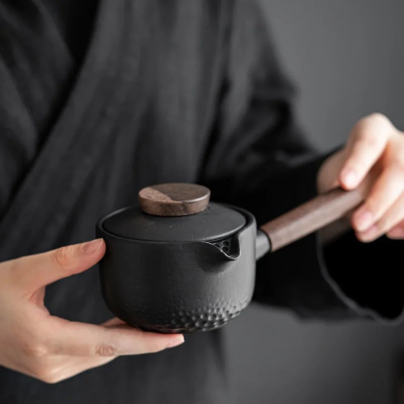 Black Pottery Side Handle Teapot