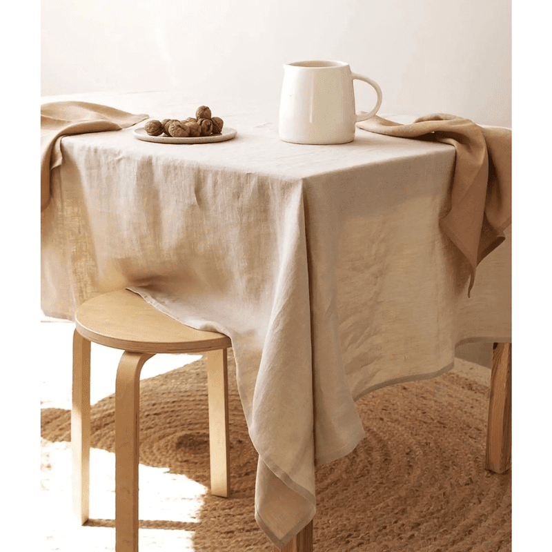 Premium Linen Tablecloth: Natural Fabric Dining Room Decor