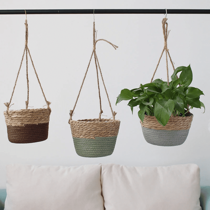 Handmade Rattan Woven Hanging Planter for Home Decor