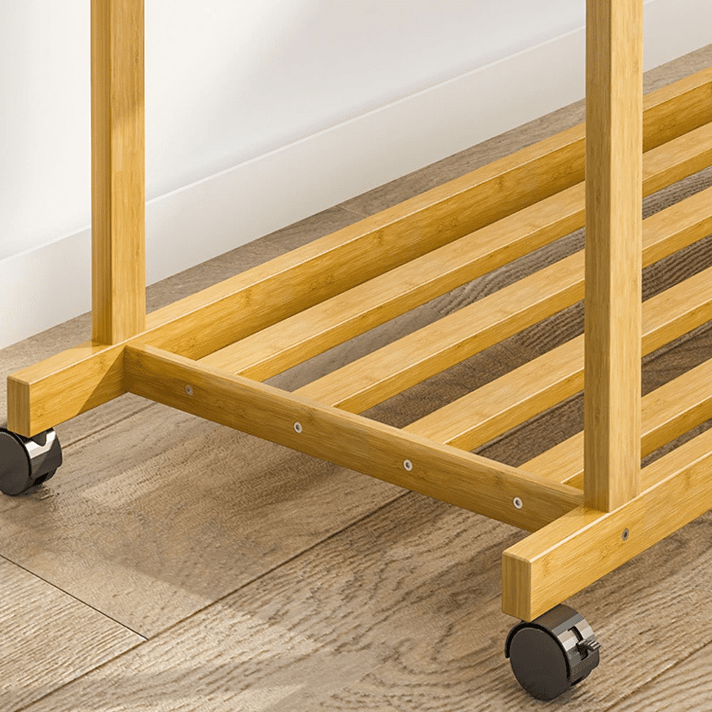 Japandi Organization: Bamboo Garment Rack (Double Rails, Storage Shelves)