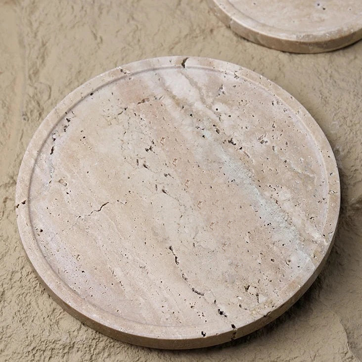 Natural Serenity Tray: Travertine Organizer for Japandi Bathroom