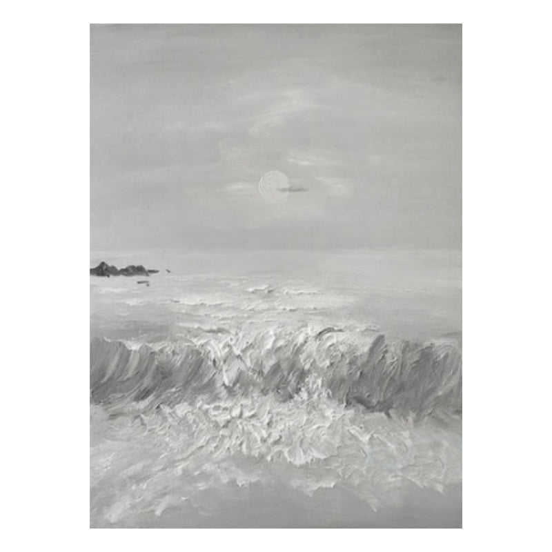 Japandi Seascape: Textured Oil Painting for a Coastal Wabi-Sabi Calm