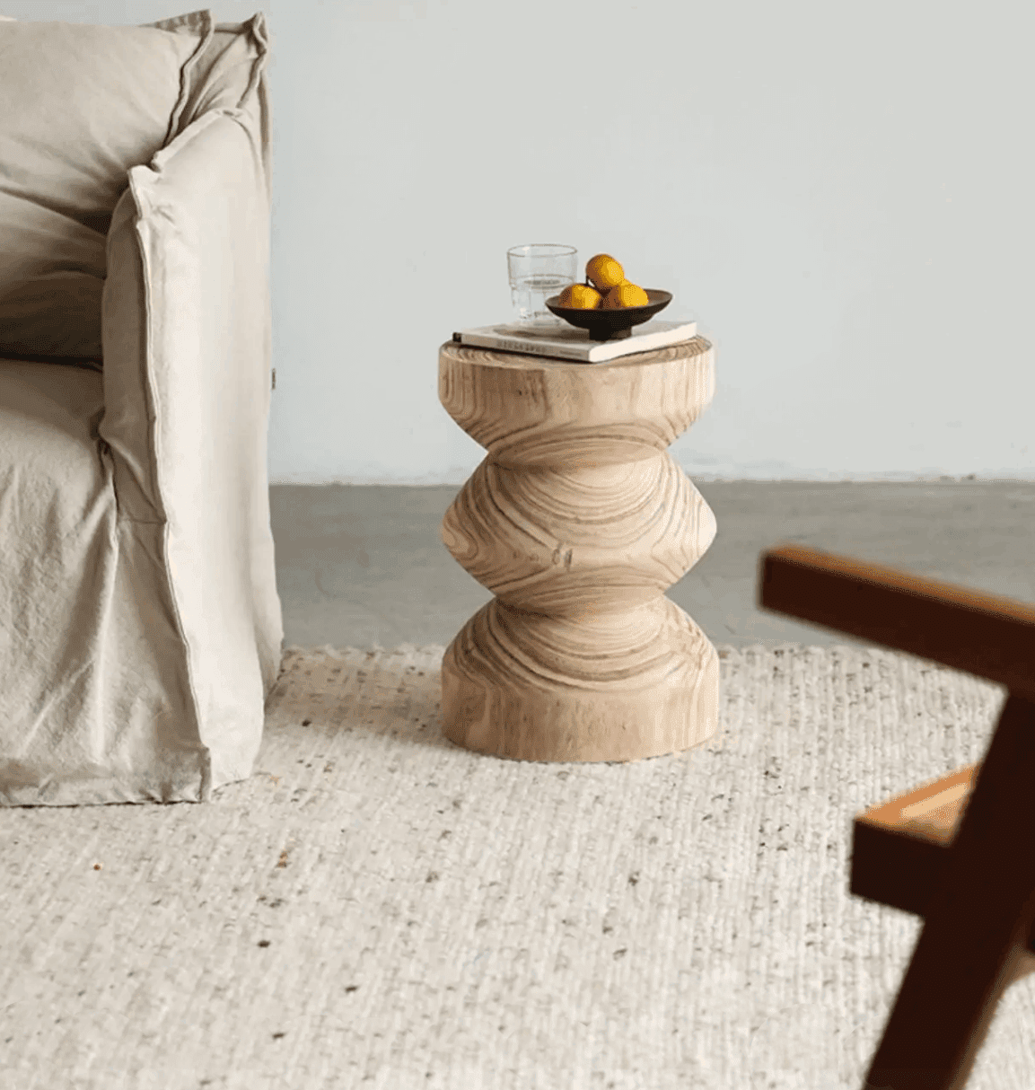 Japandi Oasis: Solid Wood Low Stool (Natural Texture, Multipurpose Accent)