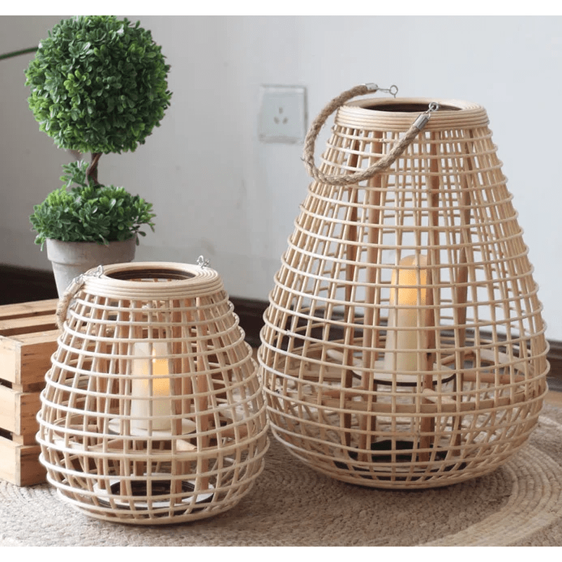 Japandi Style Rattan Floor Lamp - Patio Decorative Candle Holder