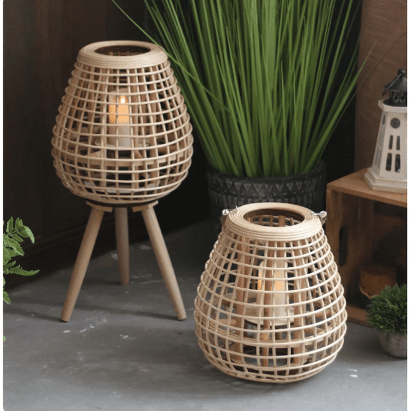 Japandi Style Rattan Floor Lamp - Patio Decorative Candle Holder