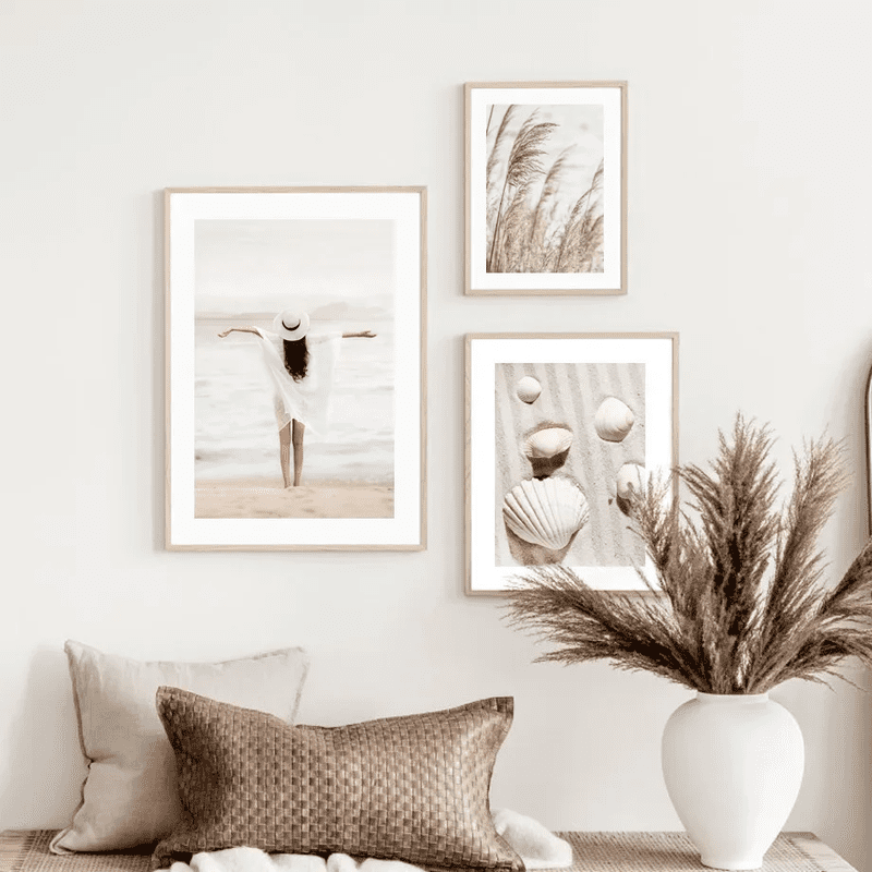 Japandi Tranquility: Beige & Natural Tones Canvas (Beach, Palm, Shells)