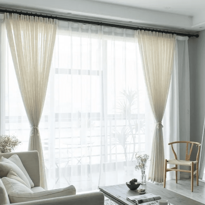 Japandi Linen Sheer Curtain - Thick Tulle for Bedroom & Balcony