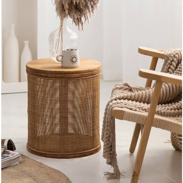 Woven Rattan Center Table: Versatile Living Room Furniture with Storage