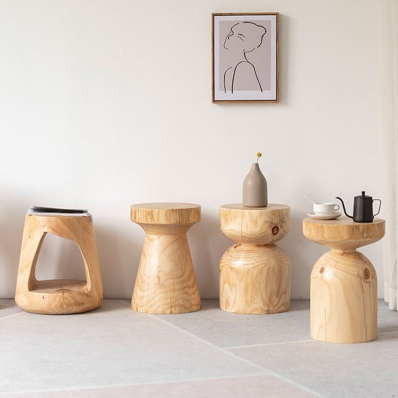 Solid Wood Log Stool - Creative Round Pouf & Side Table for Decor