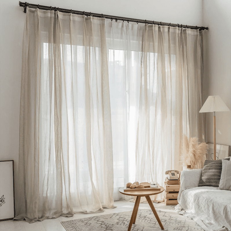 Beige Linen Tulle Curtains - Modern Flax Sheer for Living & Bedroom