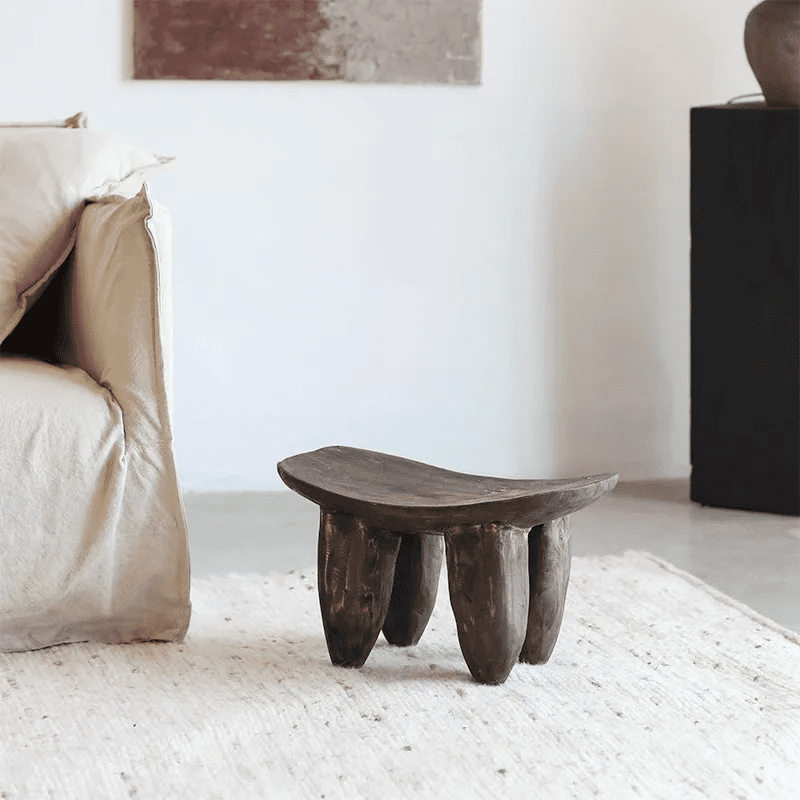 Rustic Elegance: Wabi-Sabi Accent Stool (Solid Wood, Japandi)