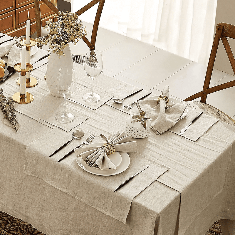 Premium Linen Tablecloth: Natural Fabric Dining Room Decor