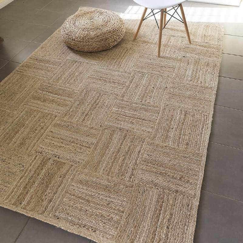 Natural Jute Rug Runner - Braided Box Design Farmhouse Mat with Rustic Look