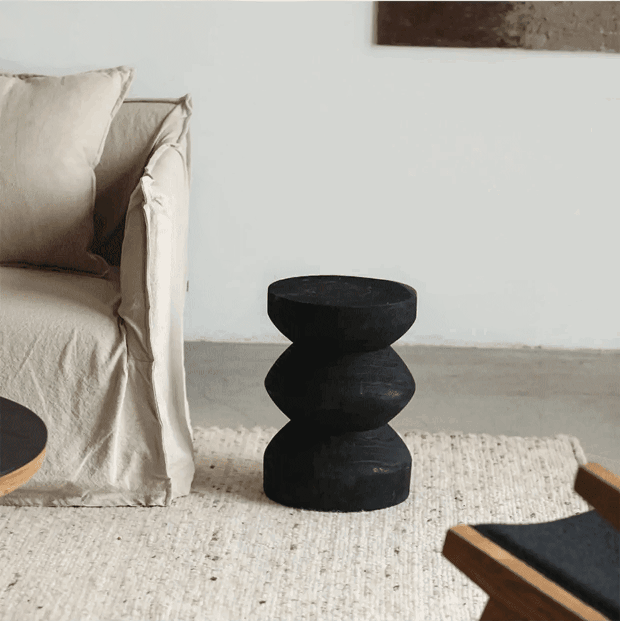 Japandi Oasis: Solid Wood Low Stool (Natural Texture, Multipurpose Accent)