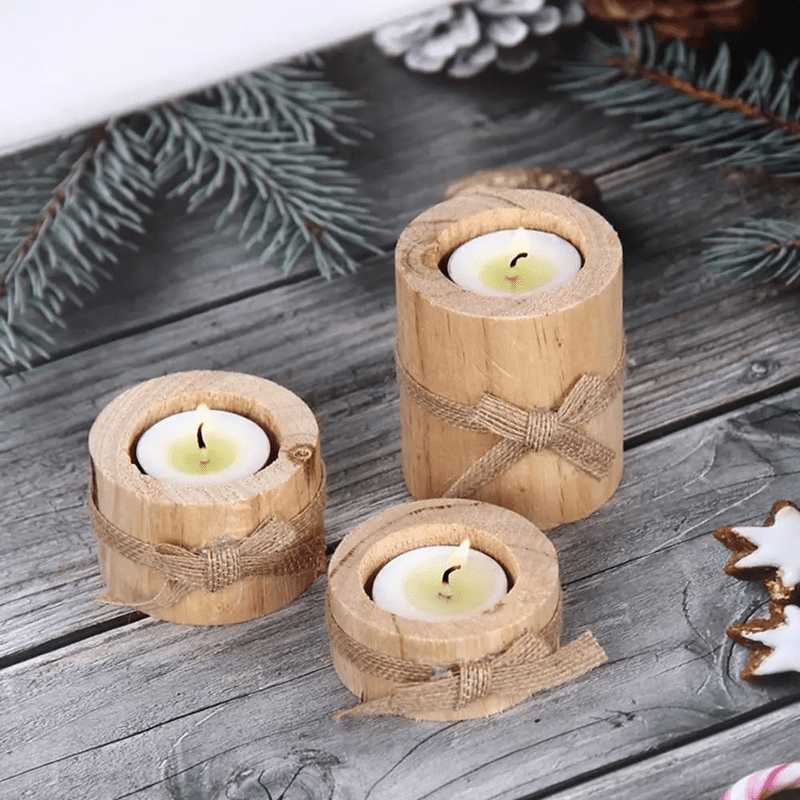 3pcs Pine Wood Natural Candle Holders