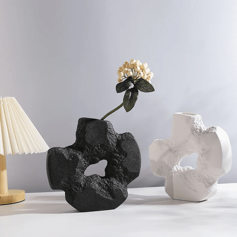 Handcrafted Ceramic Stone Vase: Unique Irregular Hollow-Out Floral Decor