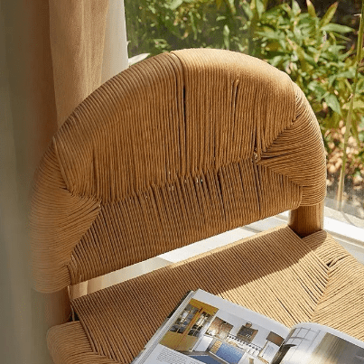 Japandi Charm: Vintage Rattan Chair (Woven Seat & Cream Backrest)