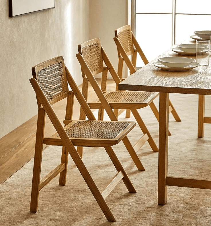 Japandi Breeze: Rattan Folding Chair (Woven Backrest, Breathable Comfort)