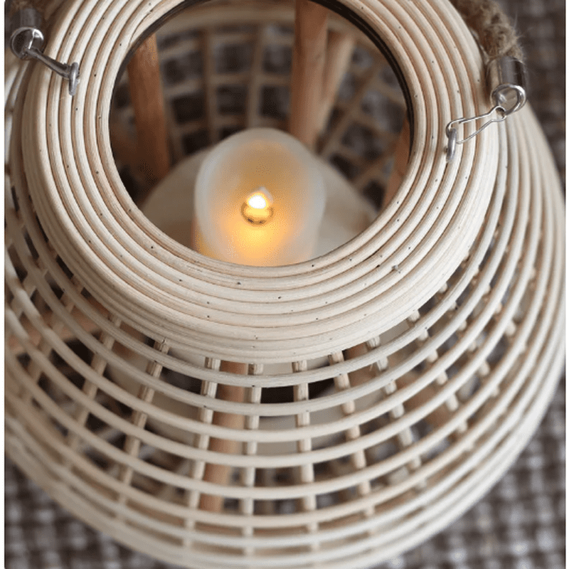 Japandi Style Rattan Floor Lamp - Patio Decorative Candle Holder