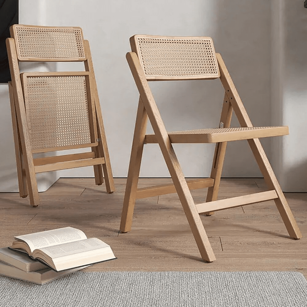 Japandi Breeze: Rattan Folding Chair (Woven Backrest, Breathable Comfort)