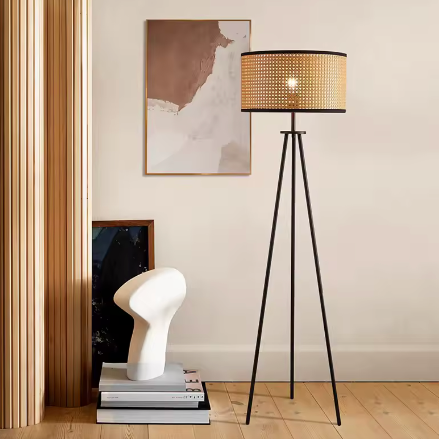 Minimalist Handmade Floor Lamp with Rattan Lampshade