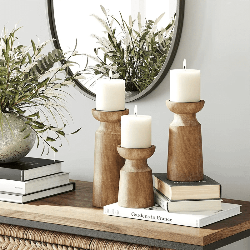 Retro Solid Wood Candle Holder - Durable & Smooth for Home Decoration