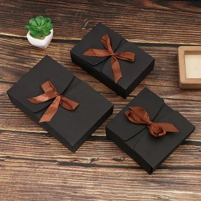 Kraft Paper Gift Boxes with Ribbon - Set of 10