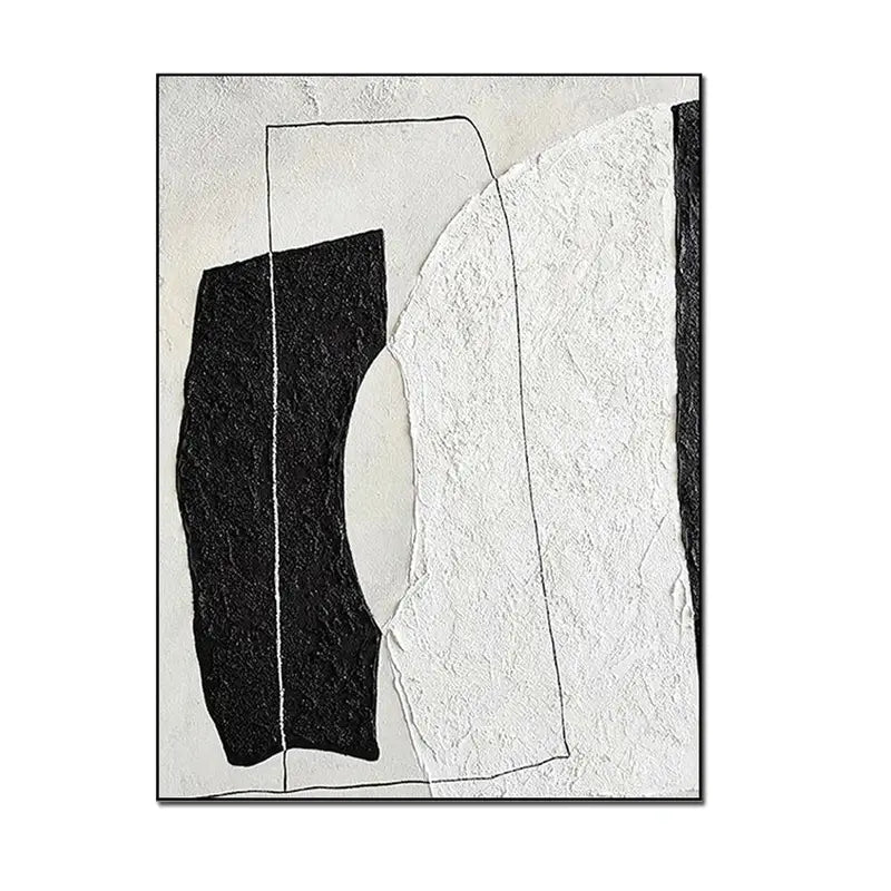 Minimalist Serenity: Textured Black & White Canvas (Hand-Painted, Japandi)