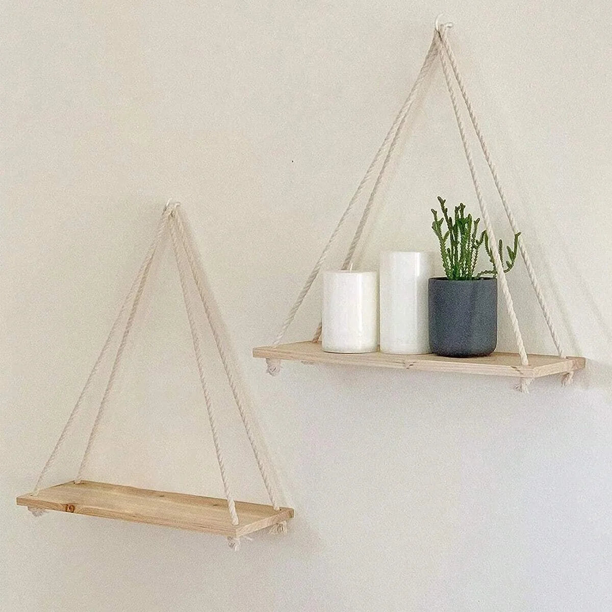 Wooden Swing Hanging Rope Wall Shelf