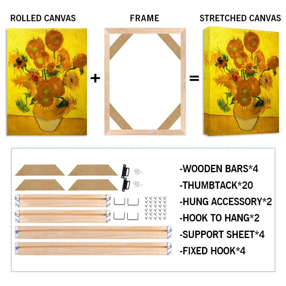 Wood Canvas Picture Frame, Stretcher Bars for Oil and Diamond Painting Prints