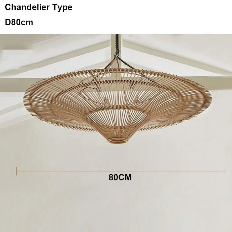 Japanese Rattan Wabi Sabi Pendant Light - Straw Hat Chandelier