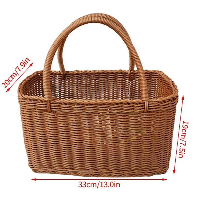 Multipurpose Wicker Basket with Handle for Storage and Shopping